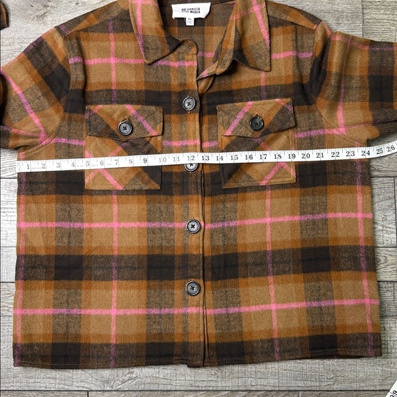 BB Dakota Steve Madden Pink and Brown Plaid Shacket - Picture 4 of 6